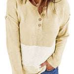 Splicing Buttoned Knitted Long Sleeve Sweater