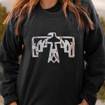 Letter Desert Hat Print Long Sleeve Black Sweatshirt