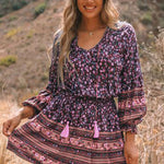 Split V Neck Boho Floral Dress