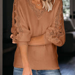 Lace Splicing V Neck Pullover Sweater