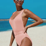 Ribbed One-piece Swimsuit with Belt