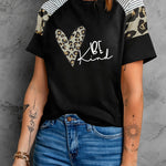 Letter Heart Print Leopard Striped Color Block Short Sleeve T-shirt
