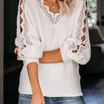 Lace Splicing V Neck Pullover Sweater