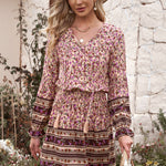 Split V Neck Boho Floral Dress