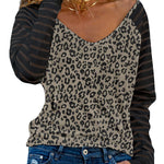 Leopard Print Patchwork Mesh Long Sleeve Top