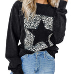 Letter Desert Hat Print Long Sleeve Black Sweatshirt