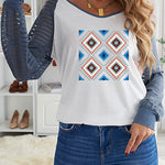 Leopard Print Patchwork Mesh Long Sleeve Top