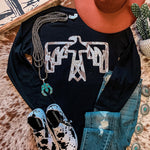 Letter Desert Hat Print Long Sleeve Black Sweatshirt