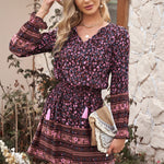 Split V Neck Boho Floral Dress