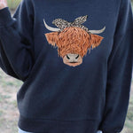 Letter Desert Hat Print Long Sleeve Black Sweatshirt