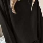 Black Crew Neck Ribbed Oversized Sweatshirt