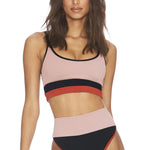 Spaghetti Straps Colorblock Ribbed High Waisted Swimsuit