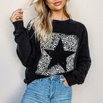 Letter Desert Hat Print Long Sleeve Black Sweatshirt