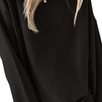 Black Crew Neck Ribbed Oversized Sweatshirt