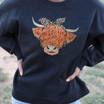 Letter Desert Hat Print Long Sleeve Black Sweatshirt