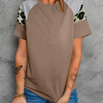 Letter Heart Print Leopard Striped Color Block Short Sleeve T-shirt