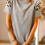 Letter Heart Print Leopard Striped Color Block Short Sleeve T-shirt