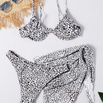 3pcs Leopard Bikini & Sarong Swim Set