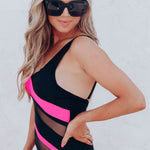 Colorblock Mesh Backless One-piece Swimwear