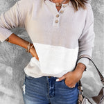 Splicing Buttoned Knitted Long Sleeve Sweater