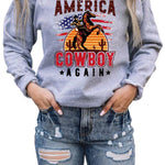 Letter Desert Hat Print Long Sleeve Black Sweatshirt