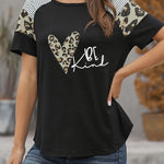Letter Heart Print Leopard Striped Color Block Short Sleeve T-shirt