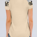 Letter Heart Print Leopard Striped Color Block Short Sleeve T-shirt