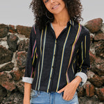 Red Blue Striped Modern Women Shirt