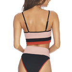 Spaghetti Straps Colorblock Ribbed High Waisted Swimsuit