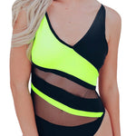 Colorblock Mesh Backless One-piece Swimwear