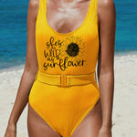 Ribbed One-piece Swimsuit with Belt