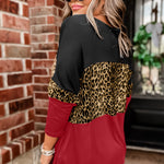 Colorblock Leopard Patchwork Long Sleeve Top