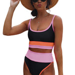 Spaghetti Straps Colorblock Ribbed High Waisted Swimsuit