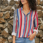 Red Blue Striped Modern Women Shirt