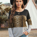 Colorblock Leopard Patchwork Long Sleeve Top