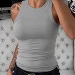 Solid Apricot Round Neck Ribbed Tank Top