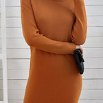 Turtleneck Long Sleeve Knitted Sweater Dress