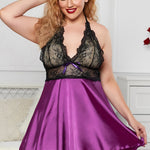 Red Halter Lace Satin Plus Size Babydoll