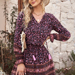 Split V Neck Boho Floral Dress