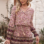 Split V Neck Boho Floral Dress