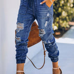 Pocketed Distressed Denim Joggers