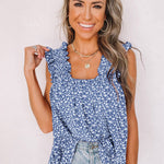 Green Floral Ruffled Straps Flowy Tank Top