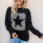 Letter Desert Hat Print Long Sleeve Black Sweatshirt