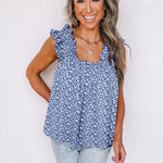 Green Floral Ruffled Straps Flowy Tank Top