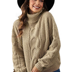 Solid Turtleneck Cable Knit Pullover Sweater