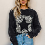 Letter Desert Hat Print Long Sleeve Black Sweatshirt