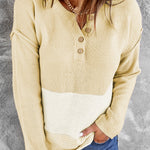 Splicing Buttoned Knitted Long Sleeve Sweater