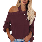 Blue Cool Breeze Cotton Cold Shoulder Sweater