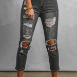 Fading Distressed Holes Crop Jeans