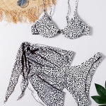 3pcs Leopard Bikini & Sarong Swim Set